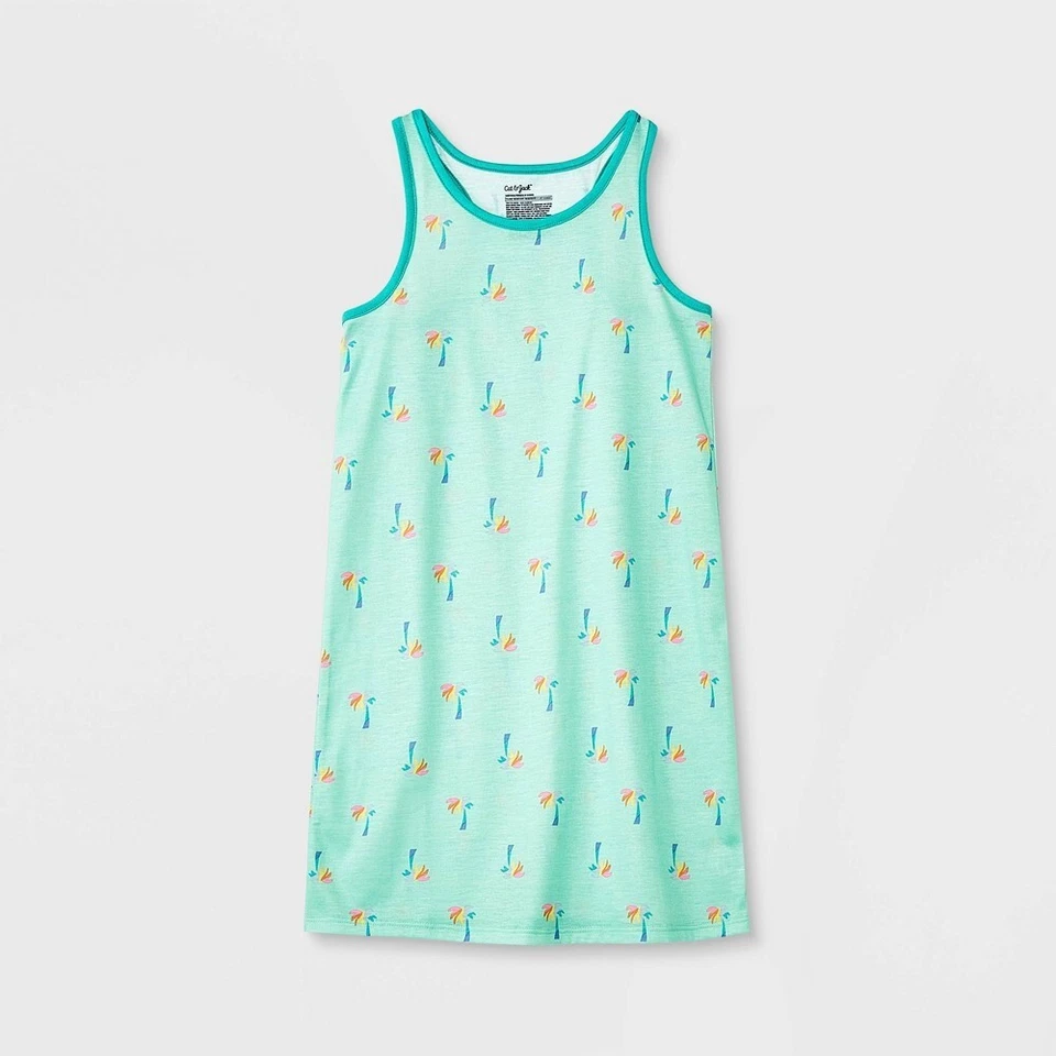 Cat & Jack Girl's Size Mint Palm Tree Nightgown Sleepshirt, Size XS (4/5) - Image 1 of 3