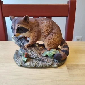 Biskuitporzellan Waschbär auf Baumstamm Figur von Homco Vintage 1247 Made in Mexico - Bild 1 von 7