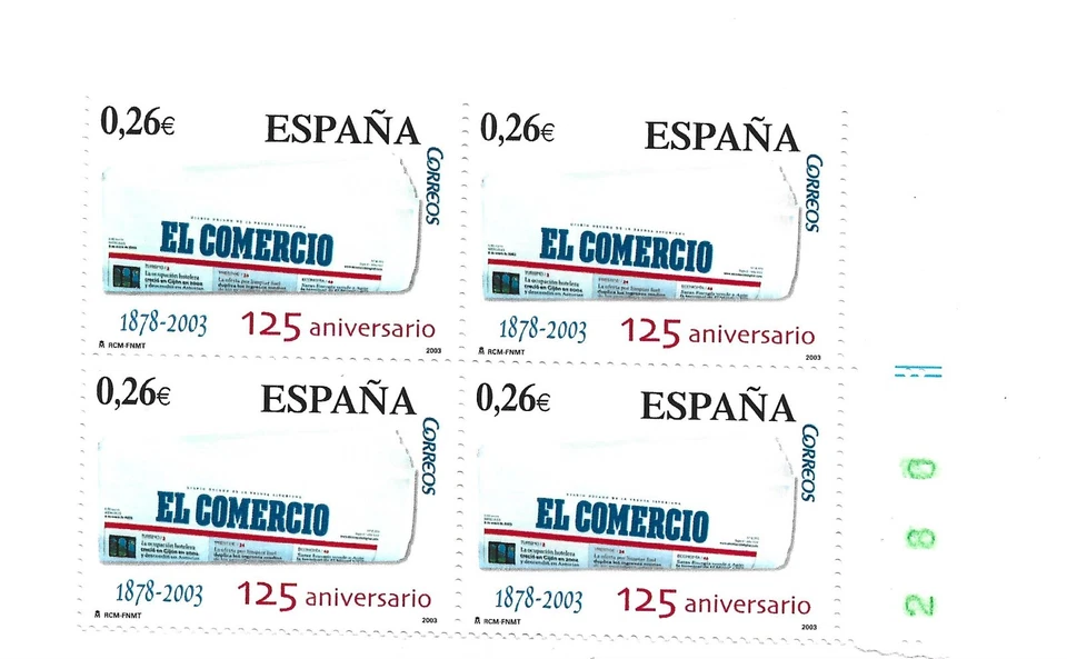ESPAÑA. Año: 2003. 125 ANIVERSARIO DE EL COMERCIO . BLOQUE DE 4 EDIFIL 4012 ** - Imagen 1 de 1