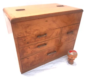 Vintage Keyaki & Kiri Wood Sewing Box Japanese Drawers C1930s #129 - Bild 1 von 9