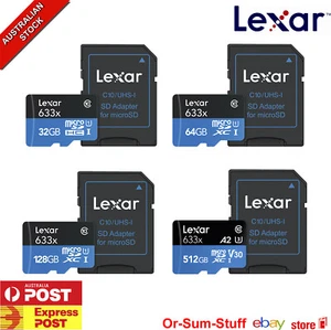 Lexar 32,64,128 633x 95MB/s Micro SDXC Micro SDHC Class10 - Picture 1 of 15