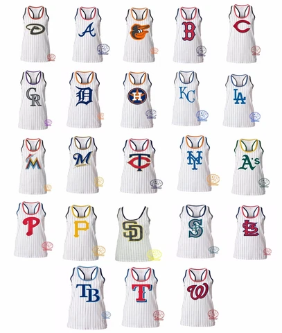 New MLB 5th & Ocean Women's Racerback Pinstripe Glitter Tank Top T-Shirt Cover