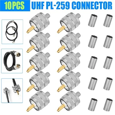10x UHF PL-259 Male Plug Crimp-Type Connectors for RG8X LMR240 Coax Wire Adapter - Image 1 of 4