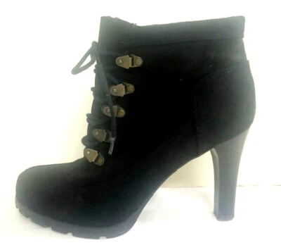 LAUREN Black Suede DARBY COMBAT ANKLE BOOTS/Heels-9.5M - Image 1 of 4