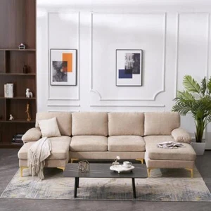 Modern Sectional Couch Sofa Set 4 Seat U-Shaped Chaise for Living Room Furniture - Picture 1 of 24
