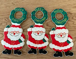 3 Vintage Frohe Weihnachten Türknauf Aufhänger Weihnachtsmann Stoff Weihnachtsdeko rot - Bild 1 von 2