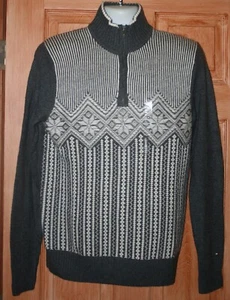 New Mens Tommy Hilfiger Zip Neck Snowflake Ski Sweater M Wool Blend Seed Pearl - Picture 1 of 2