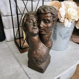 Vintage 70s Brutalist AUSTIN PRODUCTIONS Lovers Bust Signed Heavy Cast Sculpture - Picture 1 of 12