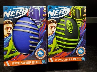 2 PACK NERF Weather Blitz Foam Football for All-Weather Play Black and Blue NEW - Image 1 of 2