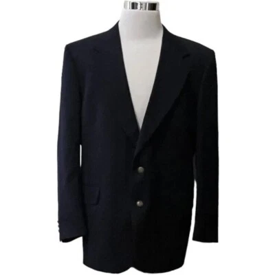 Oscar de la Renta Hombres 44R Azul Oscuro Sarga Lana Blazer Abrigo Deportivo Chaqueta Dorado Foto 1 de 4