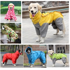 Pet Dog Puppy Outdoor Waterproof Hooded Four-legged Rain Coat Jacket Jumpsuit - Picture 1 of 19