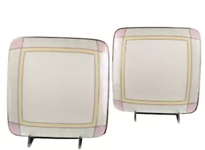 NORITAKE Aria Platino Rosa/Amarillo Ensalada Juego de Platos Cuadrados/2 Nuevos - Imagen 1 de 6