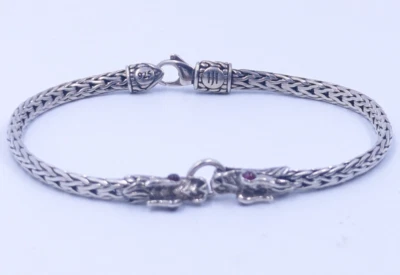 Brazalete JOHN HARDY Dos Cabezas NAGA DRAGON Delgado Ojos Rubí Se Ajusta a una Muñeca de 6.5"" Foto 1 de 4