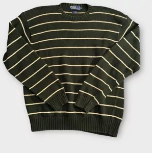 Polo Ralph Lauren vintage uomo XL girocollo cotone maglione righe verde bosco - Foto 1 di 6