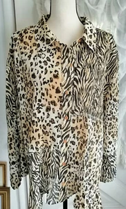 Women Size 3X Blouse Shirt Brown Animal Print 3/4 Sleeve - Picture 1 of 3