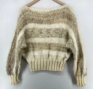 SACHA Sweater S Wool Angora Blend Chunky Striped Jumper Pullover Ivory Italy 80s - Picture 1 of 15