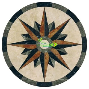 2' Black Marble Table Top Round Dining Table Multi Stone Mosaic Inlay Home Decor - Picture 1 of 3