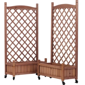 2 Pack Raised Garden Bed with Trellis - Outdoor Wooden Planter & Climbing Racks - Picture 1 of 21
