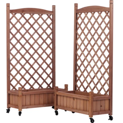 2 Pack Raised Garden Bed with Trellis - Outdoor Wooden Planter & Climbing Racks - Image 1 of 4