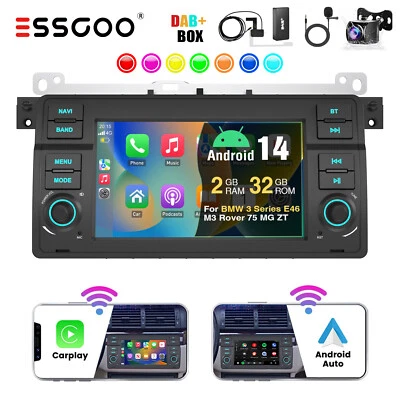 7" Carplay 2+32G Android 14 Autoradio GPS SAT NAV Kam Für BMW E46 3er 318 320 M3 - Bild 1 von 4