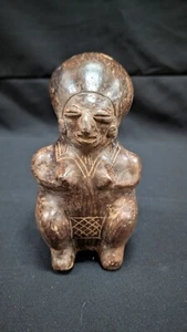 Pre-Columbian Mayan Female Statue Vase Antique Terracotta Figure 7" High - Picture 1 of 8
