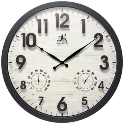 Wall Clock Indoor/ Outdoor Black Plastic Case Glass Lens Hygrometer Thermometer - Image 1 of 4