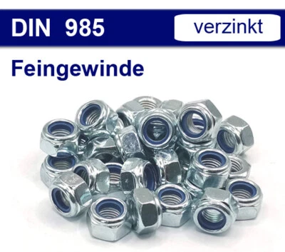 Selbstsichernde Muttern mit Feingewinde Stopmuttern Sicherungsmuttern - DIN 985 - Bild 1 von 2
