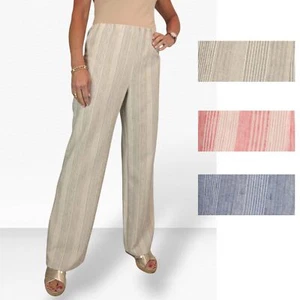 Pantalón de mujer a rayas de lino con cintura elástica pierna ancha 8-22 - Imagen 1 de 26