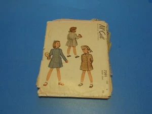 VTG 1940s McCall Sewing Pattern 7391 Toddler Girls Coat Size 2 - Picture 1 of 3