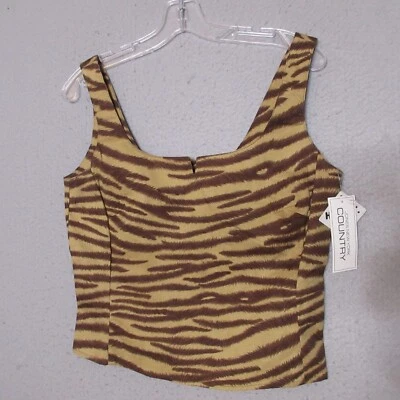 Jones New York Country Women Crop Top 8 Vintage Y2K Brown Animal Print Smocked - Image 1 of 4