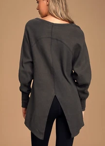We The Free Amelia Split Back Waffle Knit Oversized Shirt S Brown Boho Loose New - Picture 1 of 8