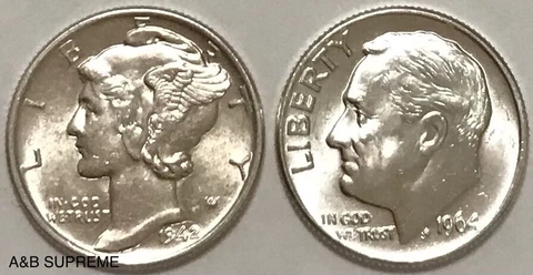 Mercury & Roosevelt Dimes Bu Uncirculated (2) Coins 90% Silver Cover