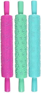 Embossed Rolling Pins x3 Cake Decorating Pastry Fleur de Lys Rose Butterflies S1 - Picture 1 of 9