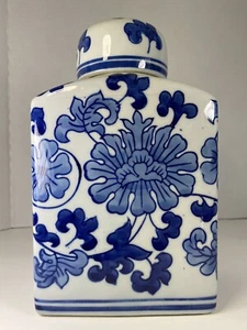 Großer blau & weißer chinesischer Porzellan-Tee-Caddy 8,5"" Höhe x 5,25"" einwandfrei - Bild 1 von 7