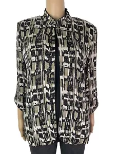 Alex Evenings elegante glitzernde Abendjacke vorne offen Gr. XL schwarz weiß grau - Bild 1 von 11