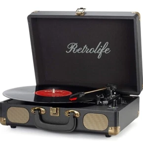Retrolife Suitcase Vinyl Record Player Bluetooth 3-Speed Portable - Picture 1 of 11