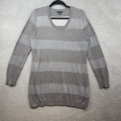 Tommy Hilfiger Womens Mini Sweater Dress Knit Gray Striped Long Sleeve Size M - Image 1 of 4