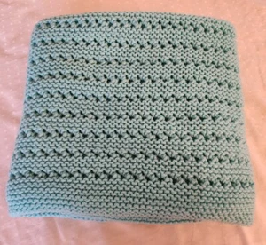 Crocheted Afghan Lap Blanket Shawl Handmade VINTAGE Grannycore Cottagecore Teal - Picture 1 of 8