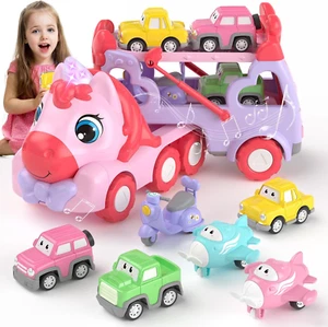 Toys for 1 2 3 Year Old Girl, 7-In-1 Carrier Truck Toy for Girls, Toy Cars with - Picture 1 of 12