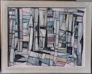 Original Mixed Media Oil On Board Painting Collage Alex Benson Cubist Abstract - Picture 1 of 4