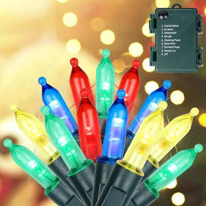 Christmas Lights, 50-Count Green Wire Light Set, Battery Operated Christmas Mini - Picture 1 of 7