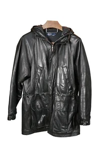 Polo Ralph Lauren Schwarz Lammleder Leder Kapuze Herren Mantel Jacke L - Bild 1 von 12
