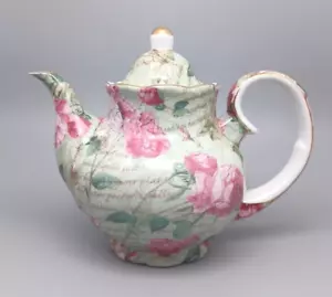 Vintage Royal Danube Floral Sage Green & Pink Roses Gold Trim Teapot - Picture 1 of 10