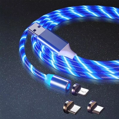 Cable cargador de carga magnético de luz fluida LED 3 en 1 para tipo C/ IOS/Micro USB Foto 1 de 2