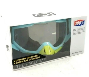 100% RaceCraft Goggles Pinacles Blue/Green Mirror Silver Lens MTB MX - Picture 1 of 12