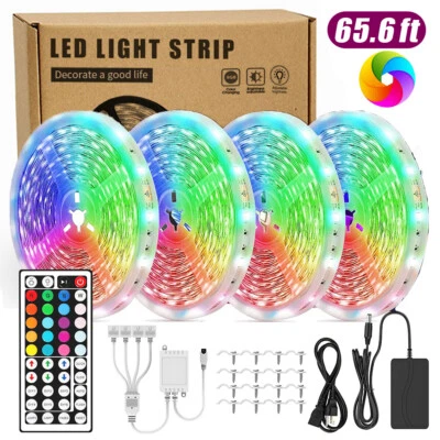 65.6FT RGB Led Strip Lights Waterproof Flexible with 44 Keys Remote 12V US Power - Image 1 of 4