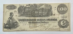 1862 T39 ( White Smoke) $100 Confederate States of America XF/AU Stamped - Picture 1 of 2