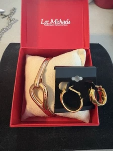 Bracelet MILOR ITALY bronze lourd 7" plaqué or rose superbe avec boucles d'oreilles - Photo 1/9