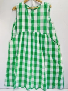 FUJINELLA of Australia Green White checked Midi Sleeveless Dress Cotton Size 14 - Bild 1 von 8
