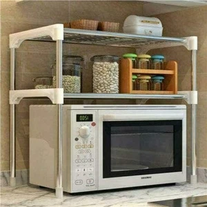 Kitchen Shelf Microwave Rack with Hooks Strong Frame Space Saving - Picture 1 of 7